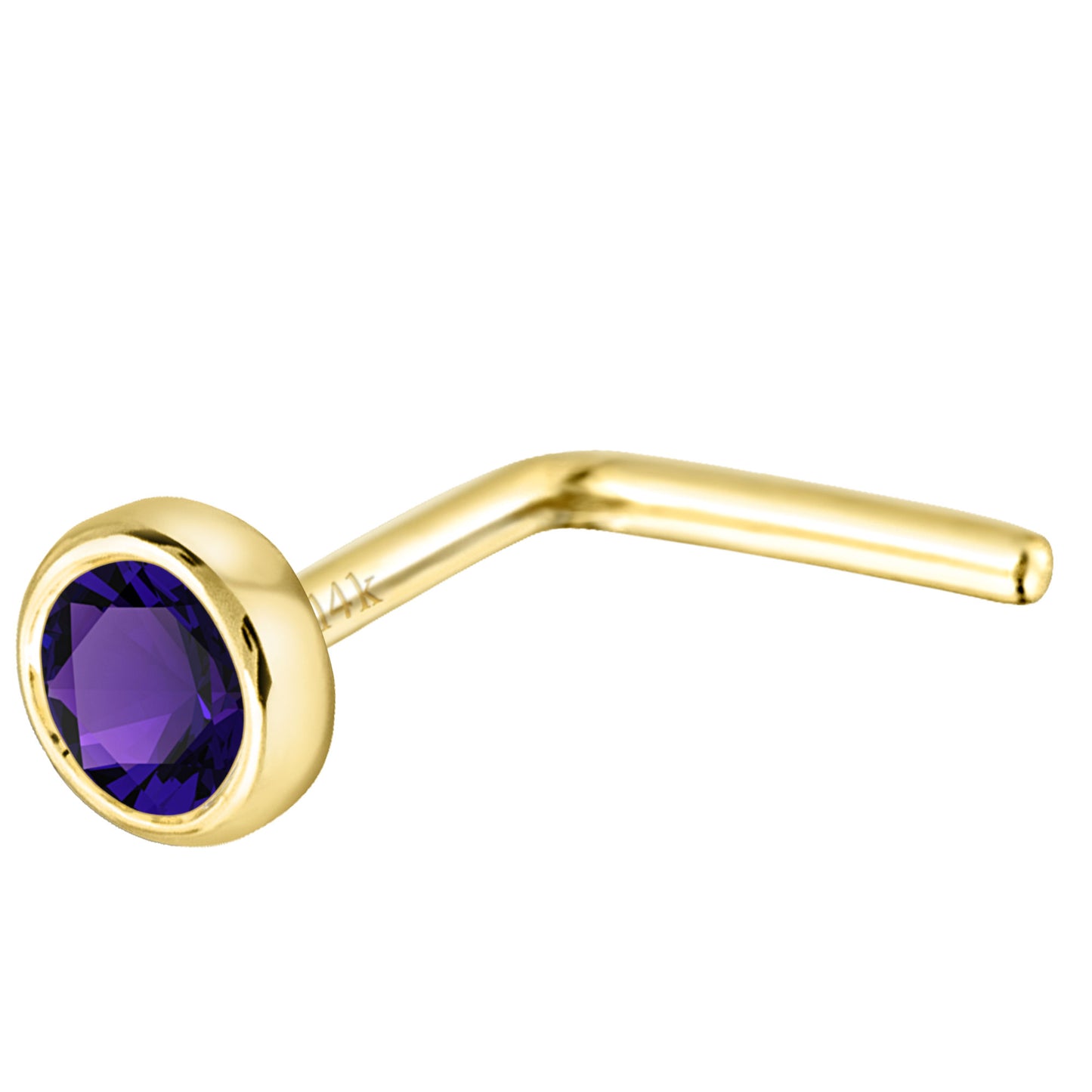 Jewelry Avalanche 22G 14K Gold Bezel-set Amethyst L-shape Nose Stud