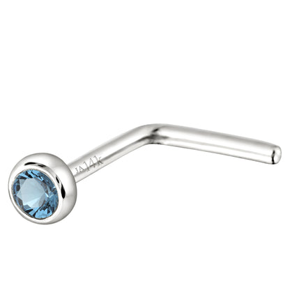 Jewelry Avalanche 22G 14K Gold Bezel-set Aquamarine L-shape Nose Stud