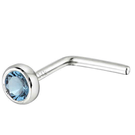 Jewelry Avalanche 22G 14K Gold Bezel-set Aquamarine L-shape Nose Stud