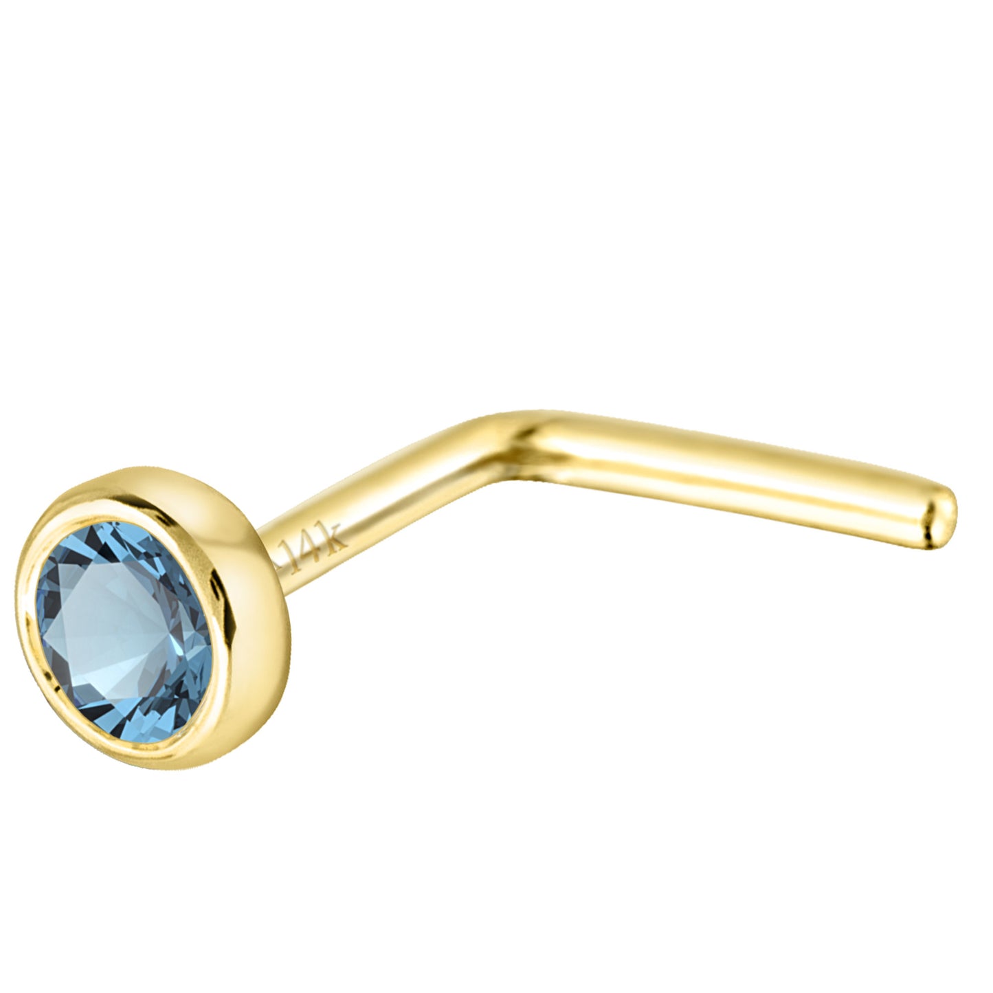 Jewelry Avalanche 22G 14K Gold Bezel-set Aquamarine L-shape Nose Stud