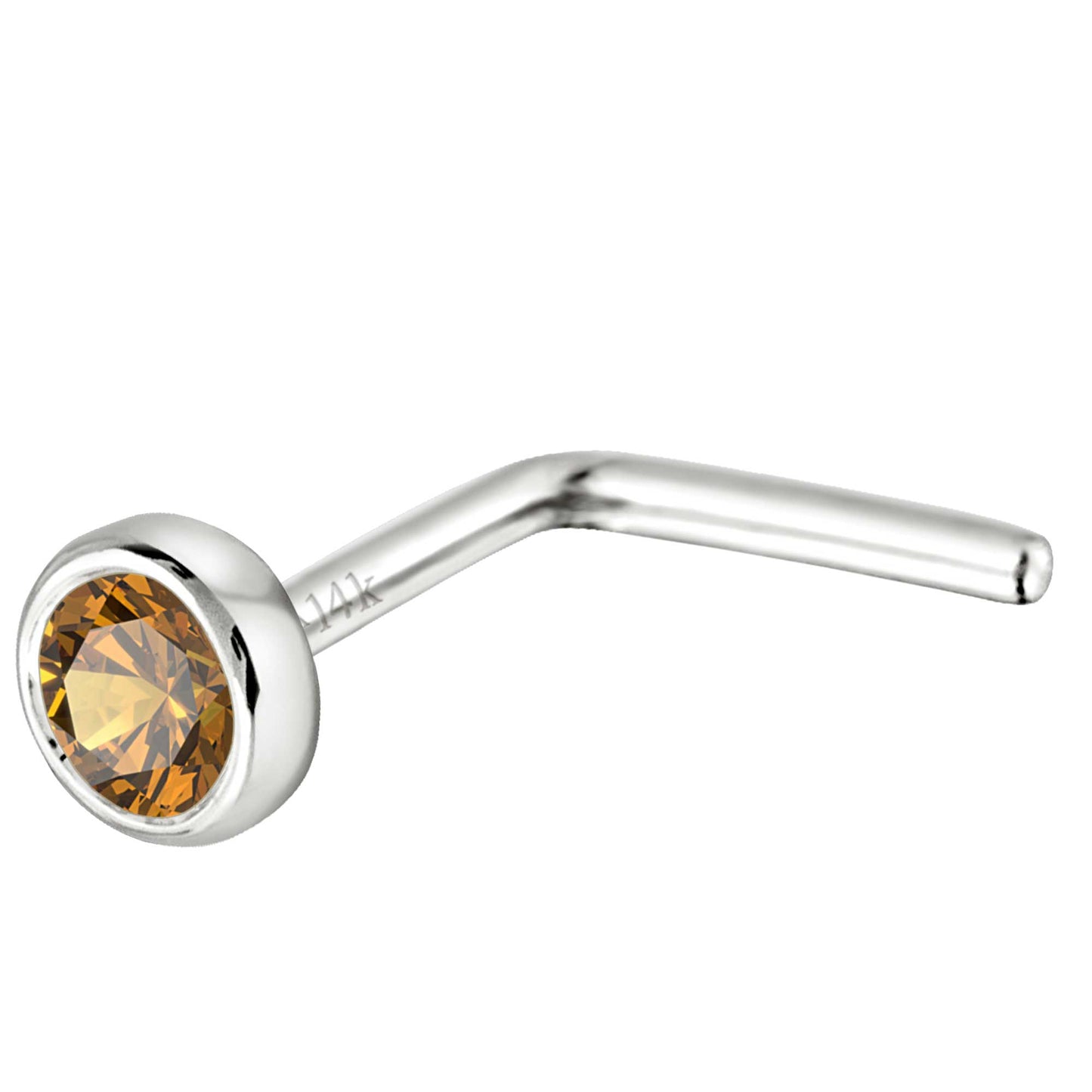 Jewelry Avalanche 22G 14K Gold Bezel-set Citrine L-shape Nose Stud