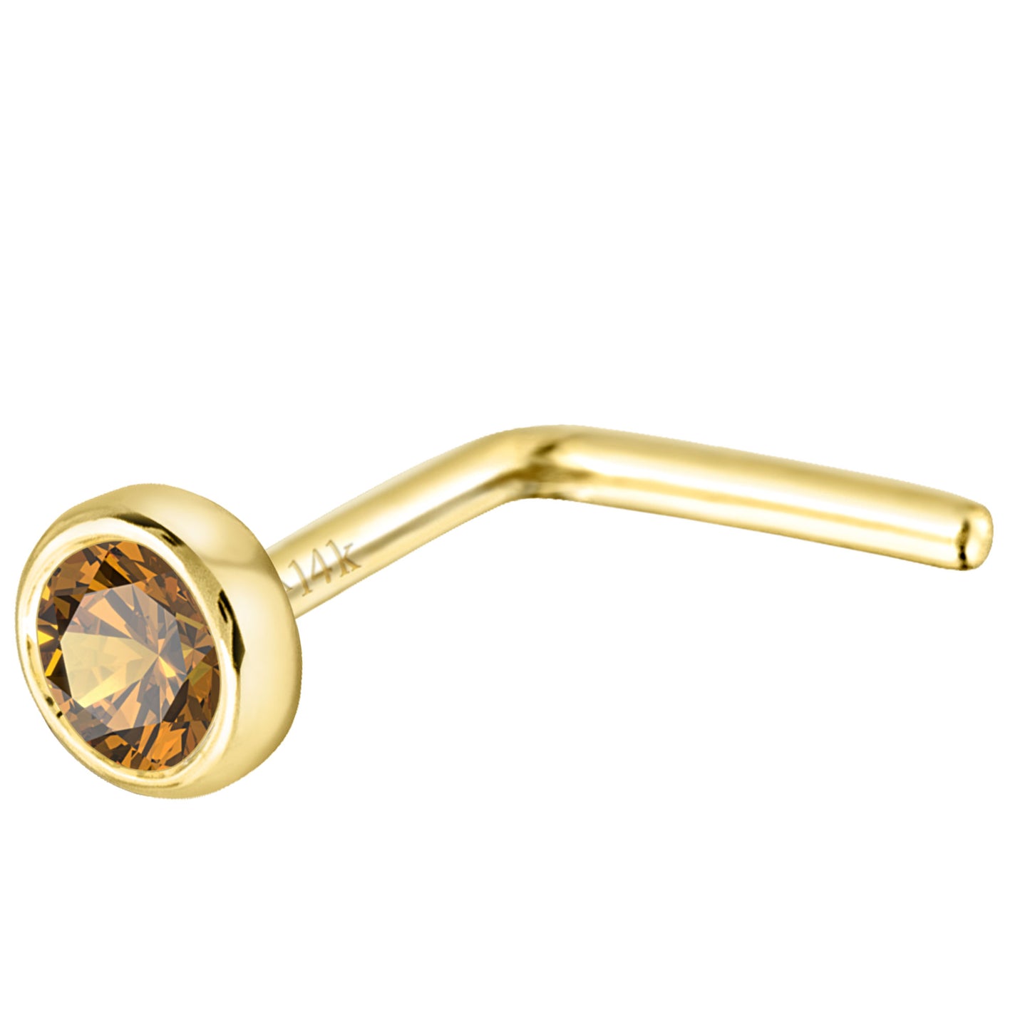 Jewelry Avalanche 22G 14K Gold Bezel-set Citrine L-shape Nose Stud
