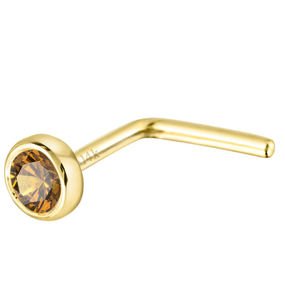 Jewelry Avalanche 22G 14K Gold Bezel-set Citrine L-shape Nose Stud