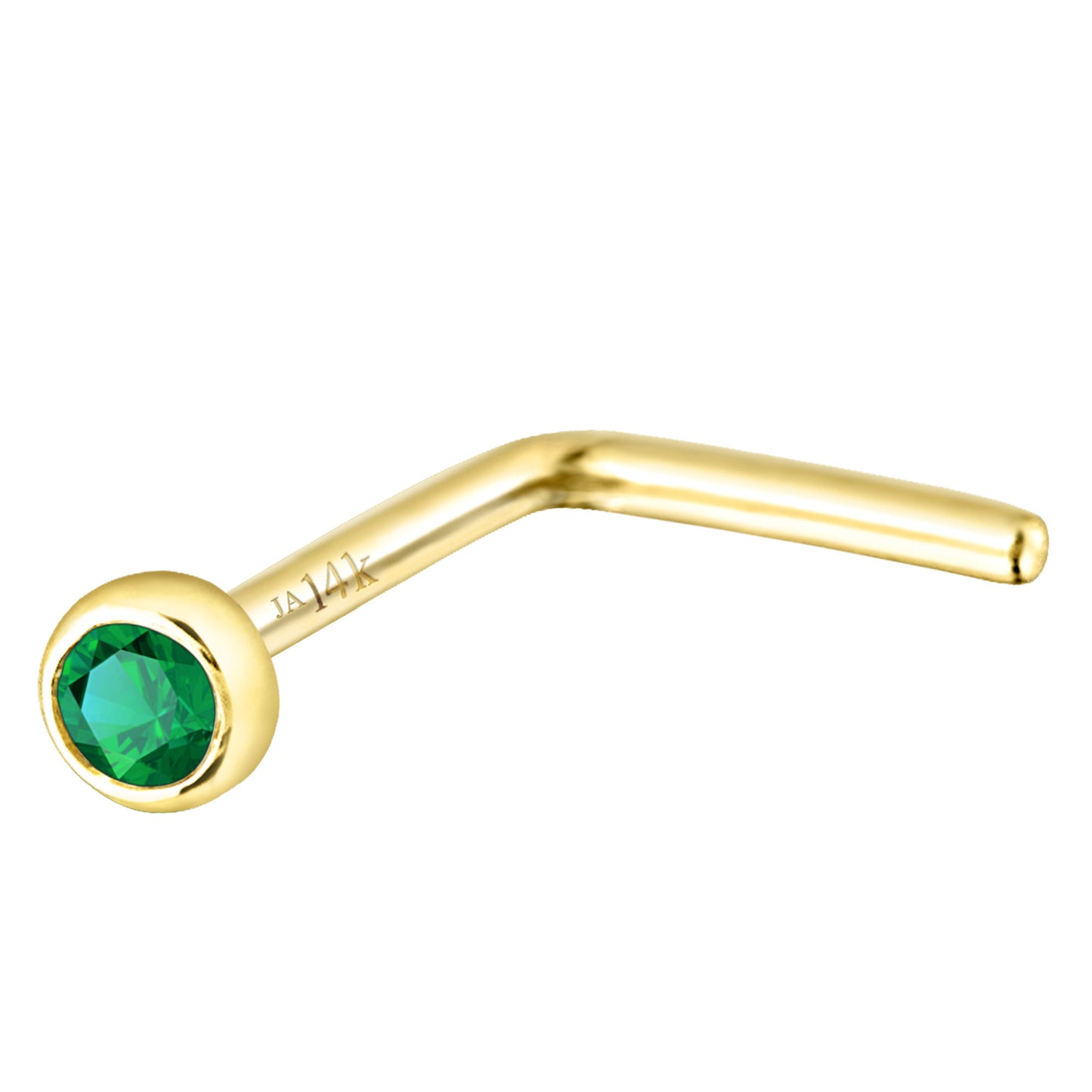 Jewelry Avalanche 22G 14K Gold Bezel-set Emerald L-shape Nose Stud