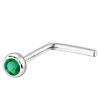 Jewelry Avalanche 22G 14K Gold Bezel-set Emerald L-shape Nose Stud