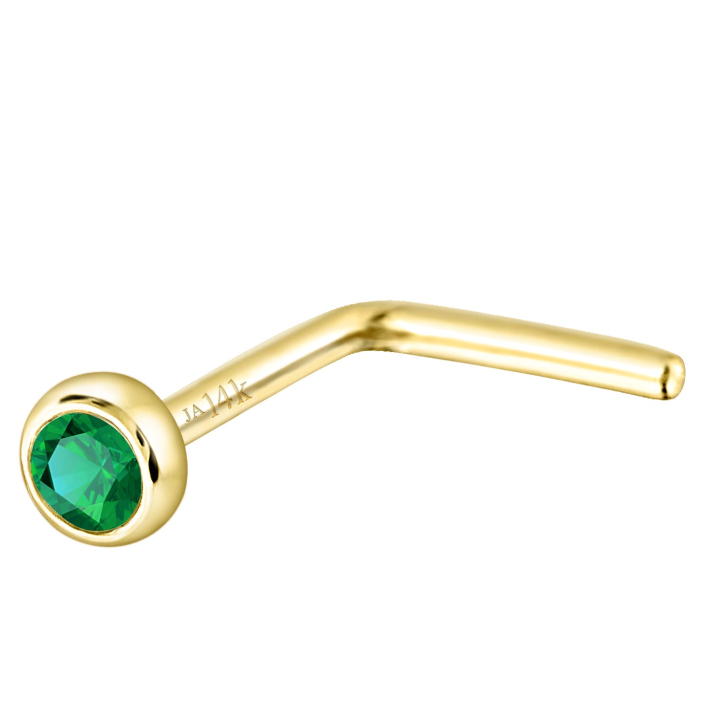 Jewelry Avalanche 22G 14K Gold Bezel-set Emerald L-shape Nose Stud