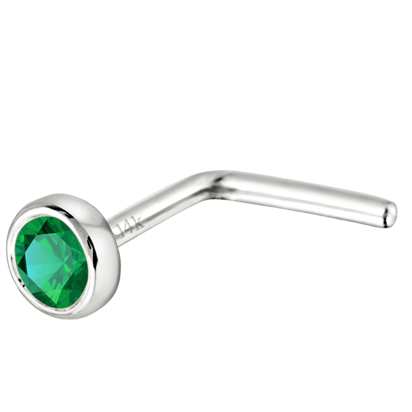 Jewelry Avalanche 22G 14K Gold Bezel-set Emerald L-shape Nose Stud