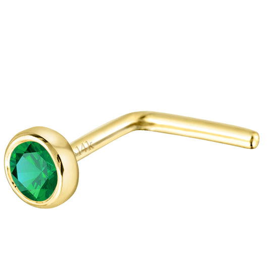 Jewelry Avalanche 22G 14K Gold Bezel-set Emerald L-shape Nose Stud