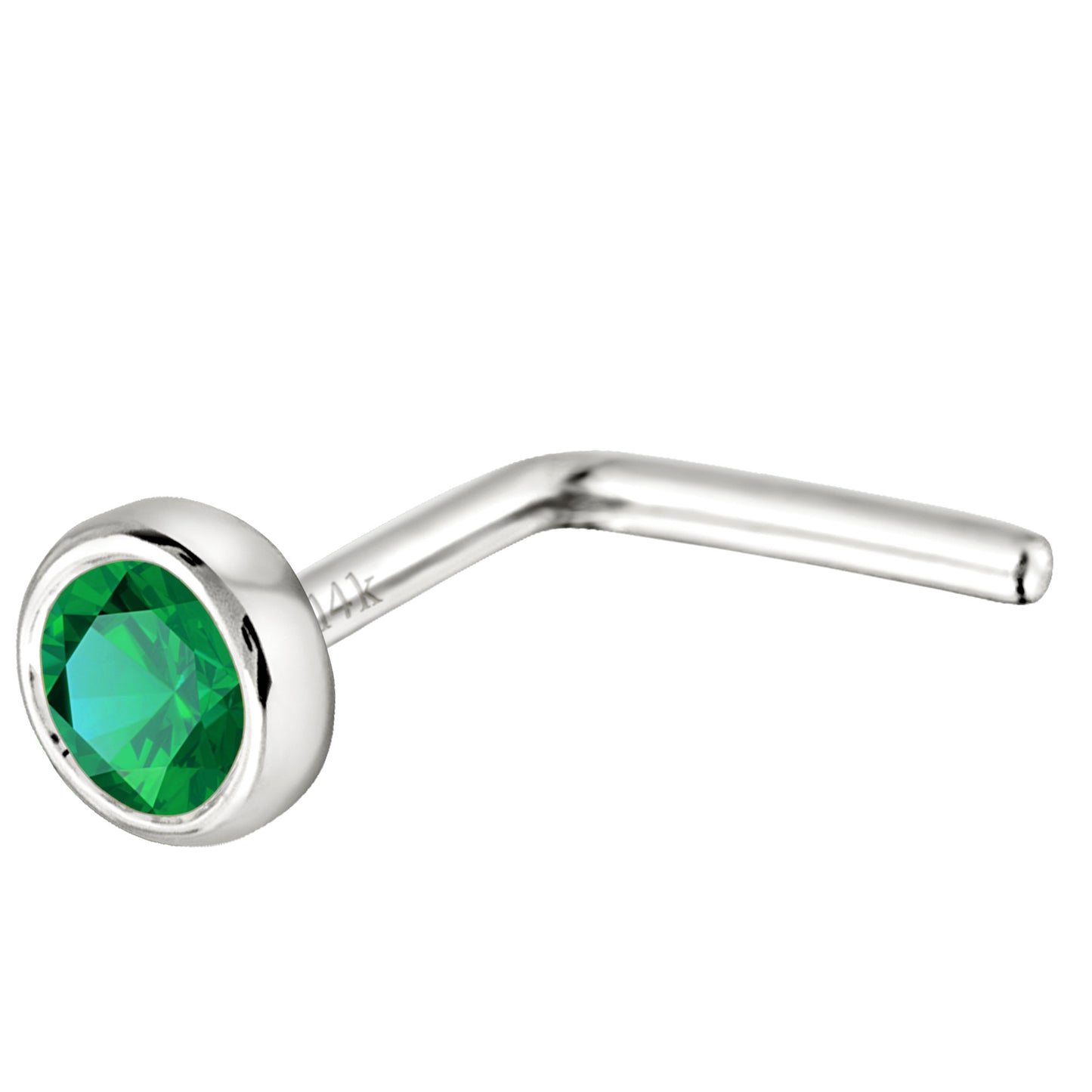 Jewelry Avalanche 22G 14K Gold Bezel-set Emerald L-shape Nose Stud