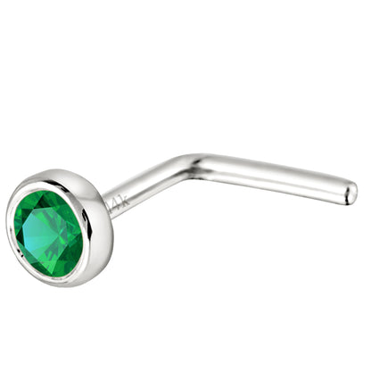 Jewelry Avalanche 22G 14K Gold Bezel-set Emerald L-shape Nose Stud