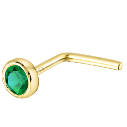 Jewelry Avalanche 22G 14K Gold Bezel-set Emerald L-shape Nose Stud
