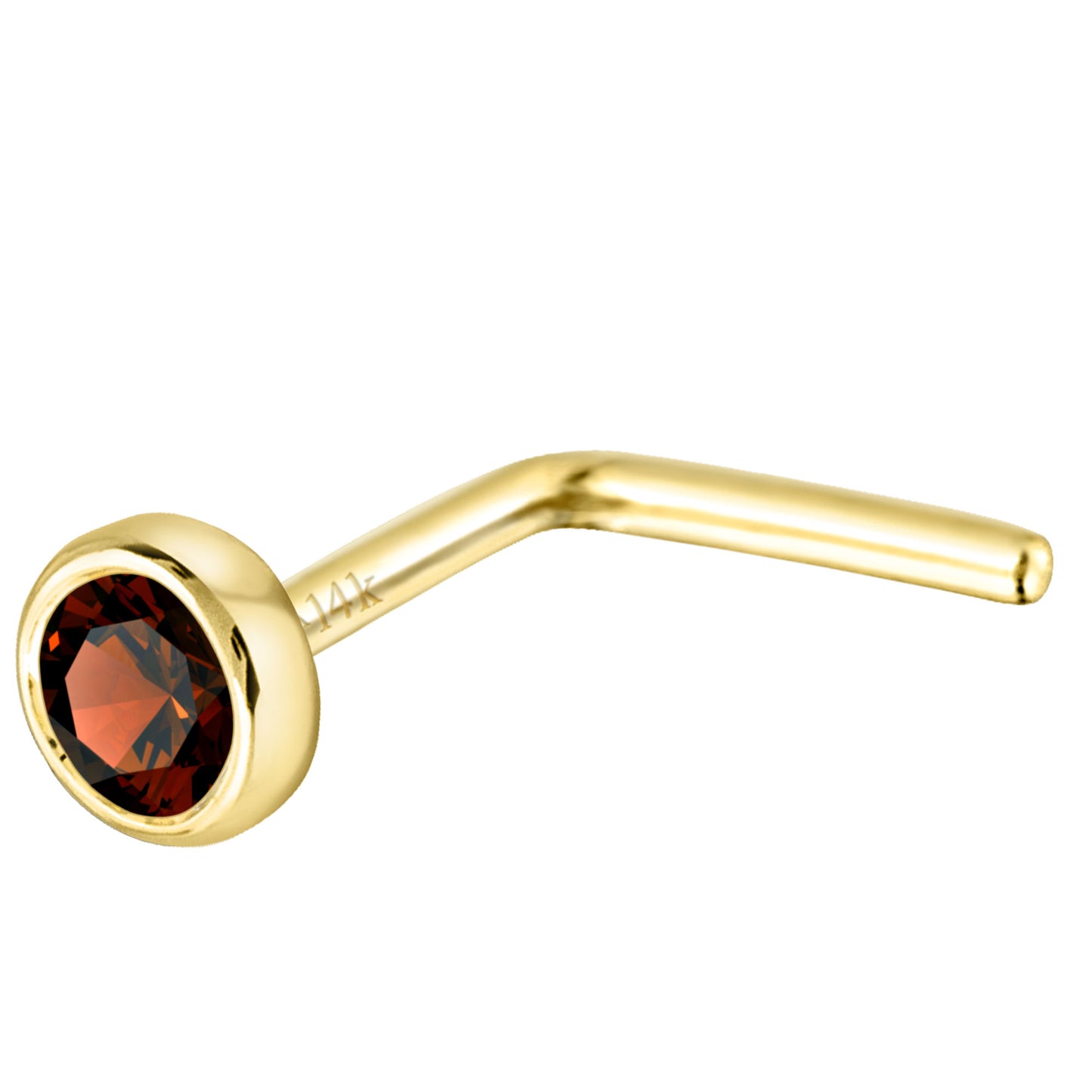 Jewelry Avalanche 22G 14K Gold Bezel-set Garnet L-shape Nose Stud