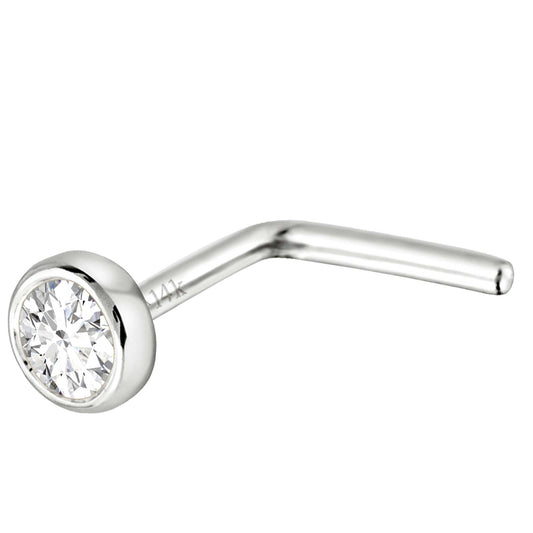 Jewelry Avalanche 22G 14K Gold Bezel-set Moissanite L-shape Nose Stud