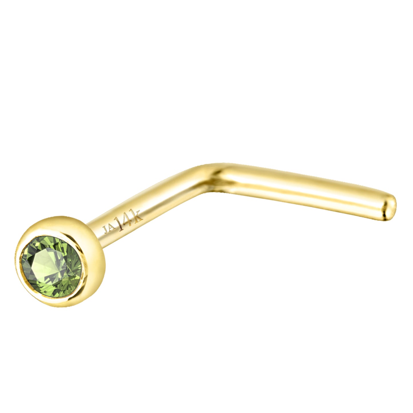 Jewelry Avalanche 22G 14K Gold Bezel-set Peridot L-shape Nose Stud