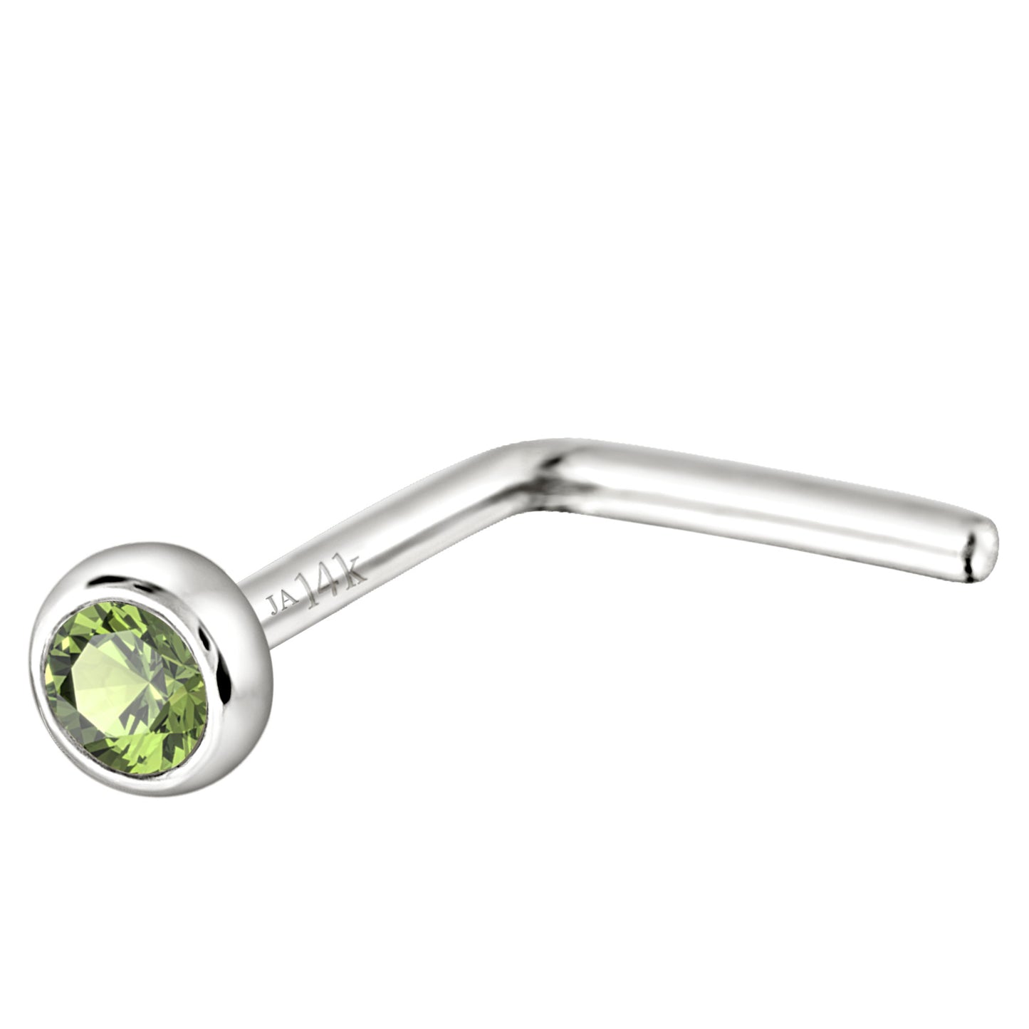 Jewelry Avalanche 22G 14K Gold Bezel-set Peridot L-shape Nose Stud