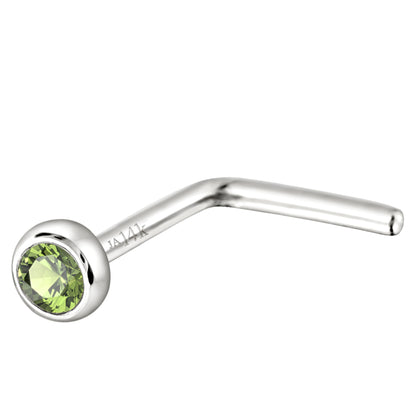 Jewelry Avalanche 22G 14K Gold Bezel-set Peridot L-shape Nose Stud
