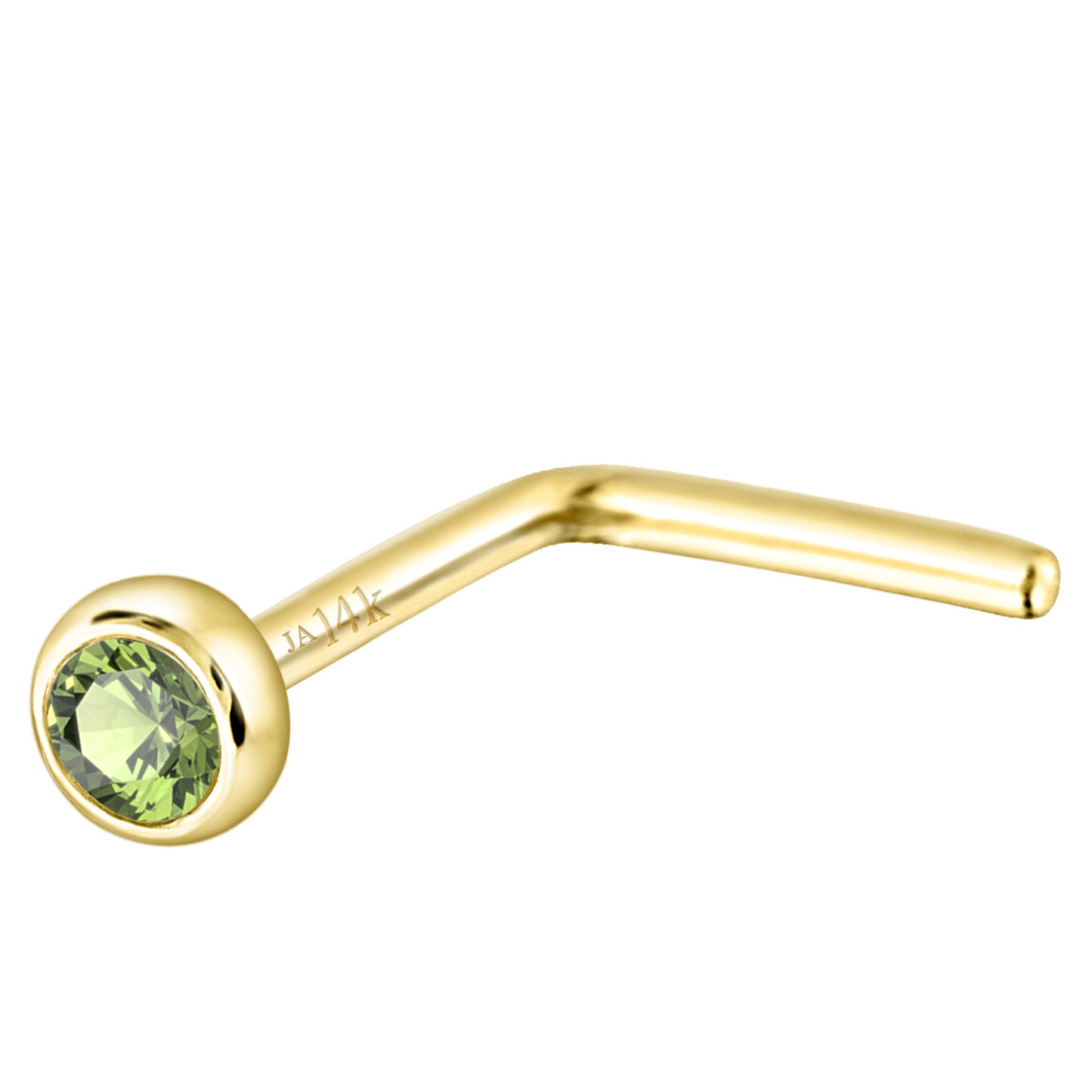 Jewelry Avalanche 22G 14K Gold Bezel-set Peridot L-shape Nose Stud