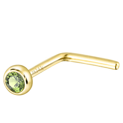 Jewelry Avalanche 22G 14K Gold Bezel-set Peridot L-shape Nose Stud