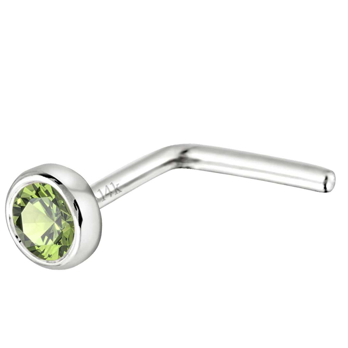 Jewelry Avalanche 22G 14K Gold Bezel-set Peridot L-shape Nose Stud