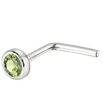 Jewelry Avalanche 22G 14K Gold Bezel-set Peridot L-shape Nose Stud