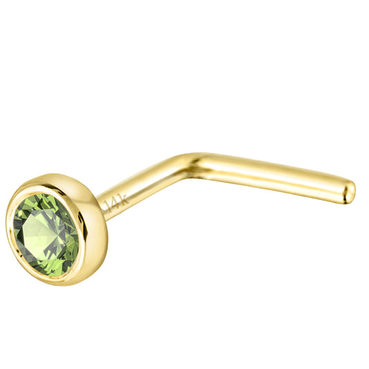 Jewelry Avalanche 22G 14K Gold Bezel-set Peridot L-shape Nose Stud