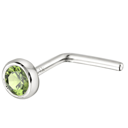 Jewelry Avalanche 22G 14K Gold Bezel-set Peridot L-shape Nose Stud