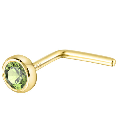 Jewelry Avalanche 22G 14K Gold Bezel-set Peridot L-shape Nose Stud
