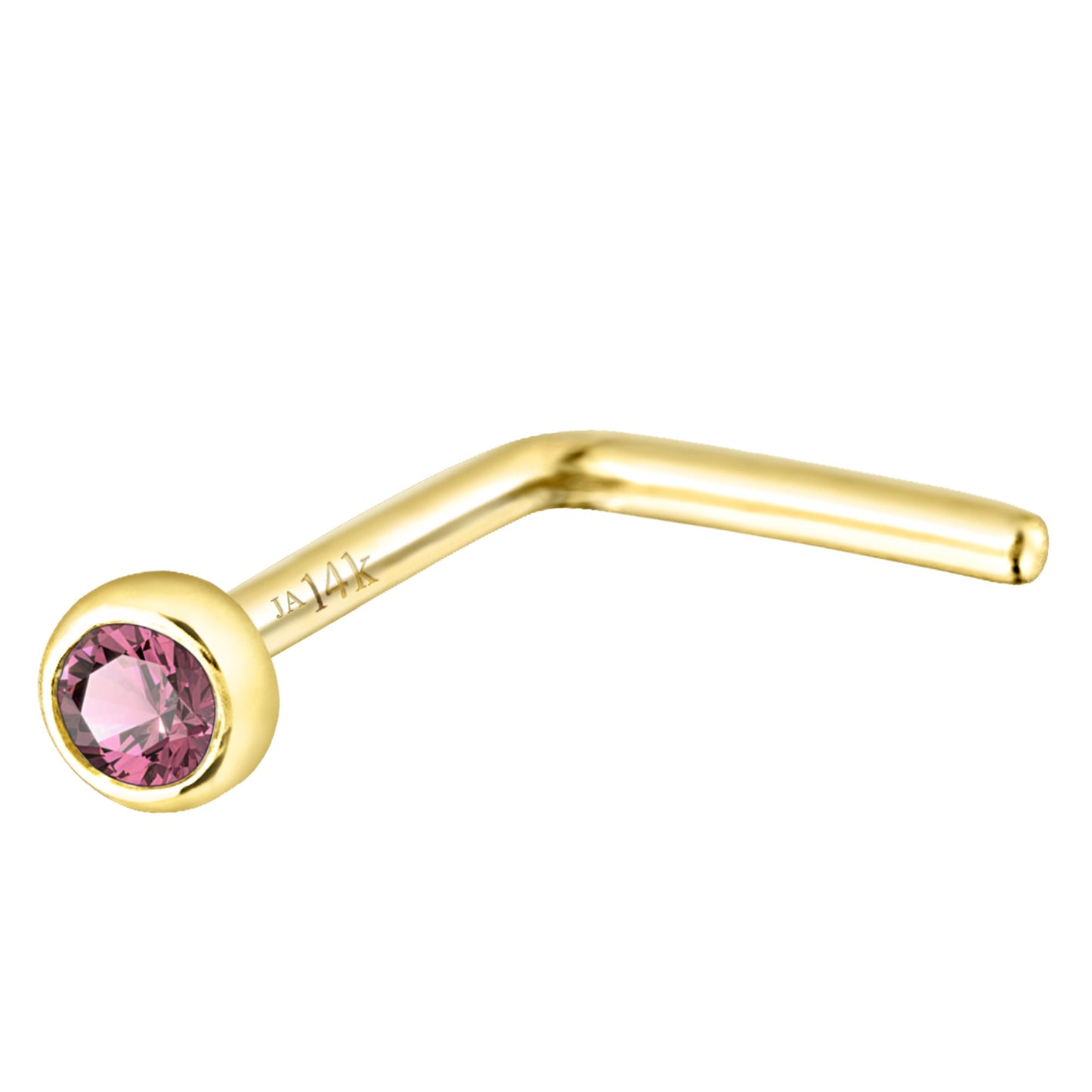 Jewelry Avalanche 22G 14K Gold Bezel-set Pink Tourmaline L-shape Nose Stud