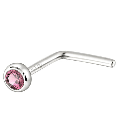 Jewelry Avalanche 22G 14K Gold Bezel-set Pink Tourmaline L-shape Nose Stud