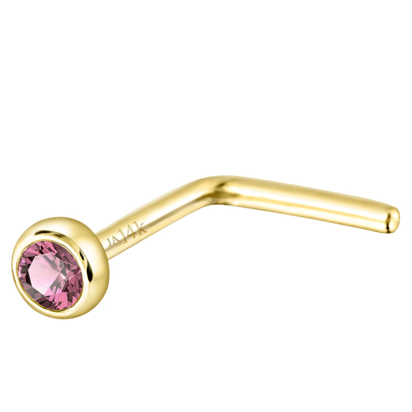 Jewelry Avalanche 22G 14K Gold Bezel-set Pink Tourmaline L-shape Nose Stud