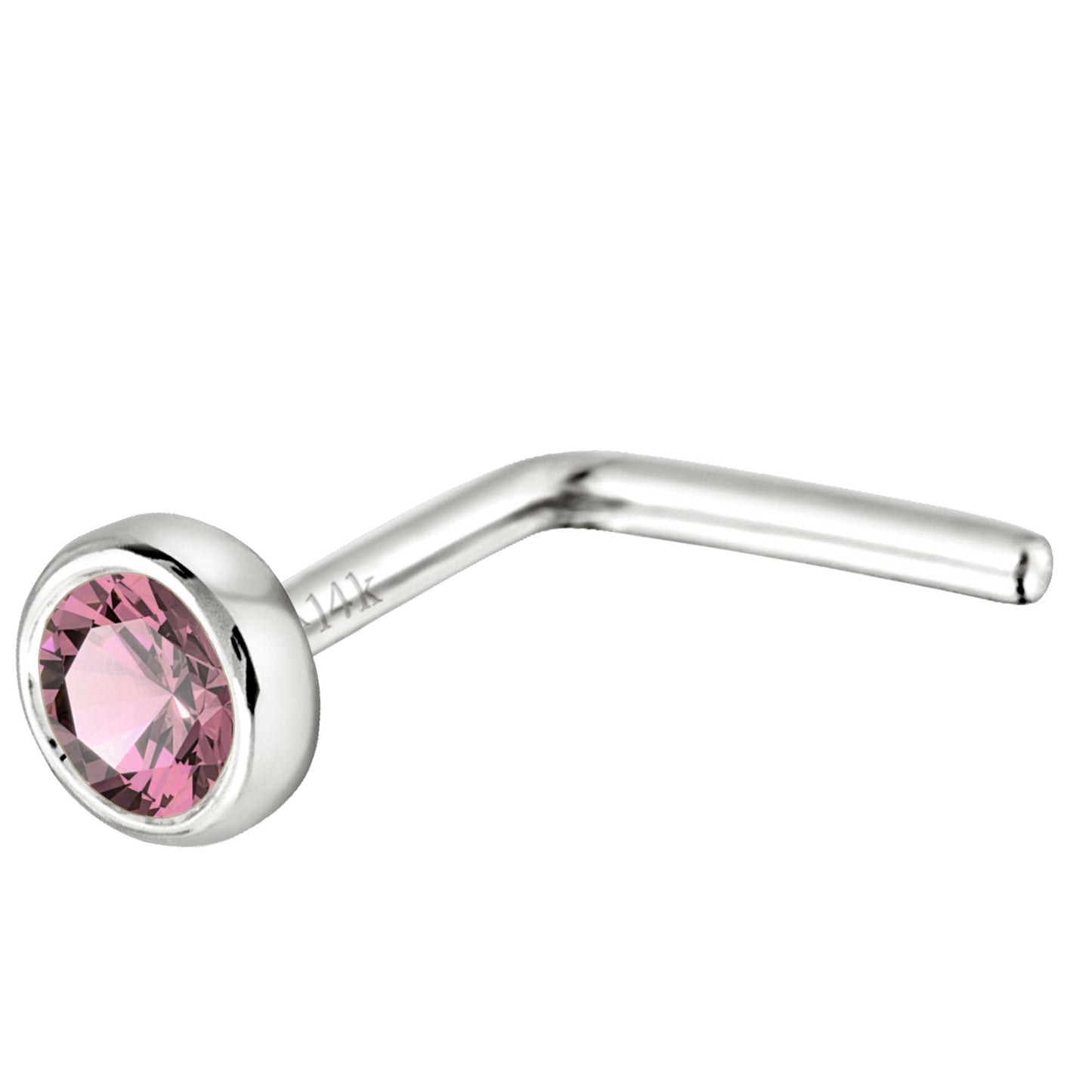 Jewelry Avalanche 22G 14K Gold Bezel-set Pink Tourmaline L-shape Nose Stud