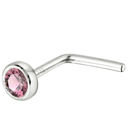 Jewelry Avalanche 22G 14K Gold Bezel-set Pink Tourmaline L-shape Nose Stud