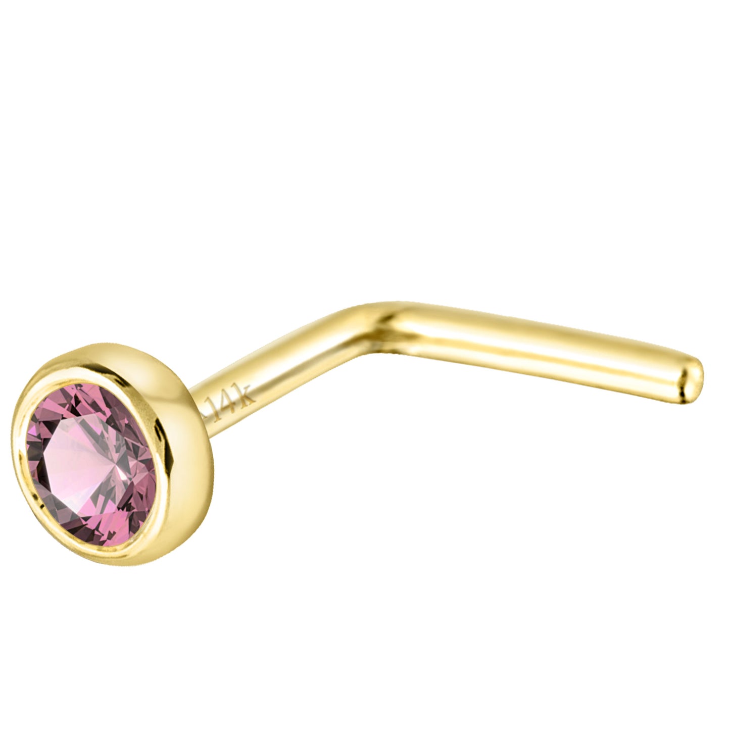 Jewelry Avalanche 22G 14K Gold Bezel-set Pink Tourmaline L-shape Nose Stud