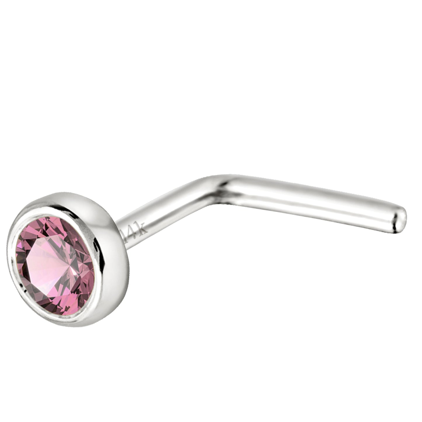 Jewelry Avalanche 22G 14K Gold Bezel-set Pink Tourmaline L-shape Nose Stud