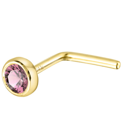 Jewelry Avalanche 22G 14K Gold Bezel-set Pink Tourmaline L-shape Nose Stud