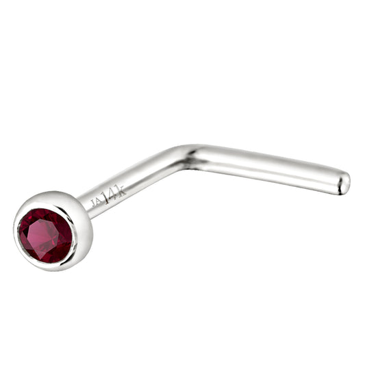Jewelry Avalanche 22G 14K Gold Bezel-set Ruby L-shape Nose Stud
