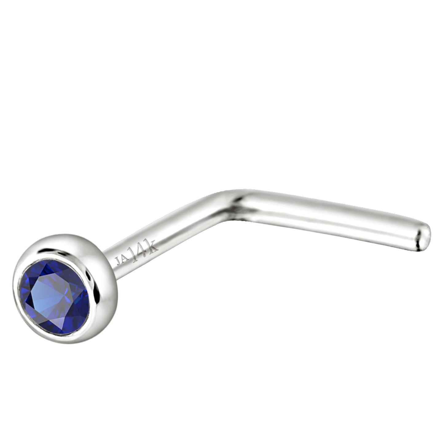 Jewelry Avalanche 22G 14K Gold Bezel-set Blue Sapphire L-shape Nose Stud