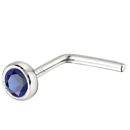 Jewelry Avalanche 22G 14K Gold Bezel-set Blue Sapphire L-shape Nose Stud