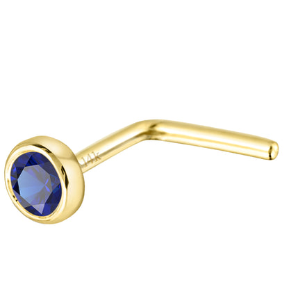 Jewelry Avalanche 22G 14K Gold Bezel-set Blue Sapphire L-shape Nose Stud