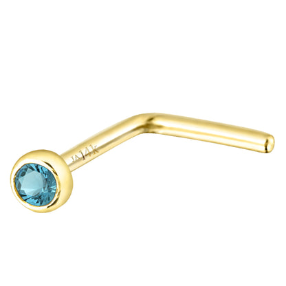 Jewelry Avalanche 22G 14K Gold Bezel-set Blue Topaz L-shape Nose Stud