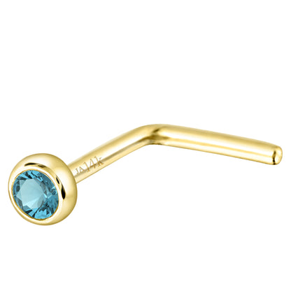Jewelry Avalanche 22G 14K Gold Bezel-set Blue Topaz L-shape Nose Stud