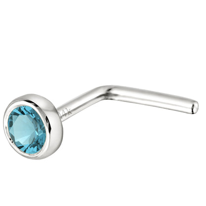 Jewelry Avalanche 22G 14K Gold Bezel-set Blue Topaz L-shape Nose Stud