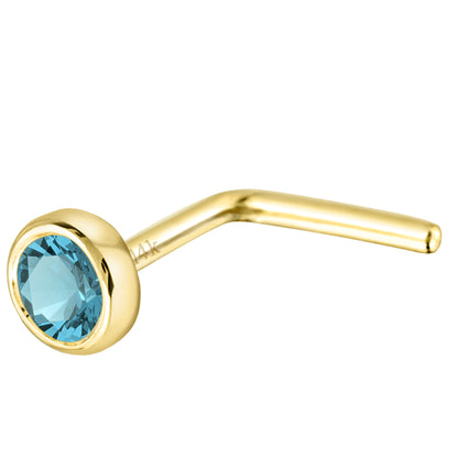 Jewelry Avalanche 22G 14K Gold Bezel-set Blue Topaz L-shape Nose Stud