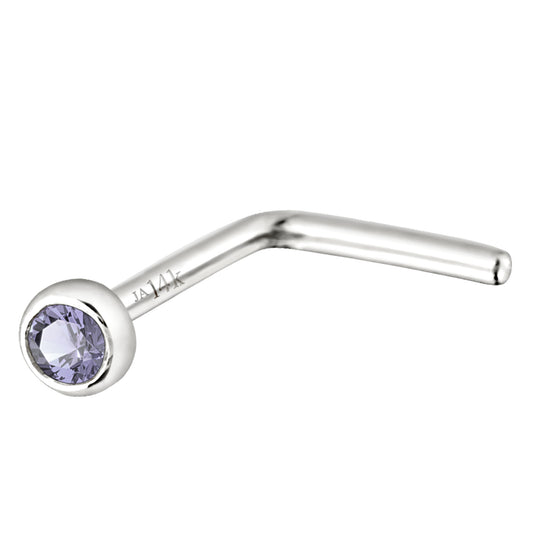 Jewelry Avalanche 22G 14K Gold Bezel-set Tanzanite L-shape Nose Stud