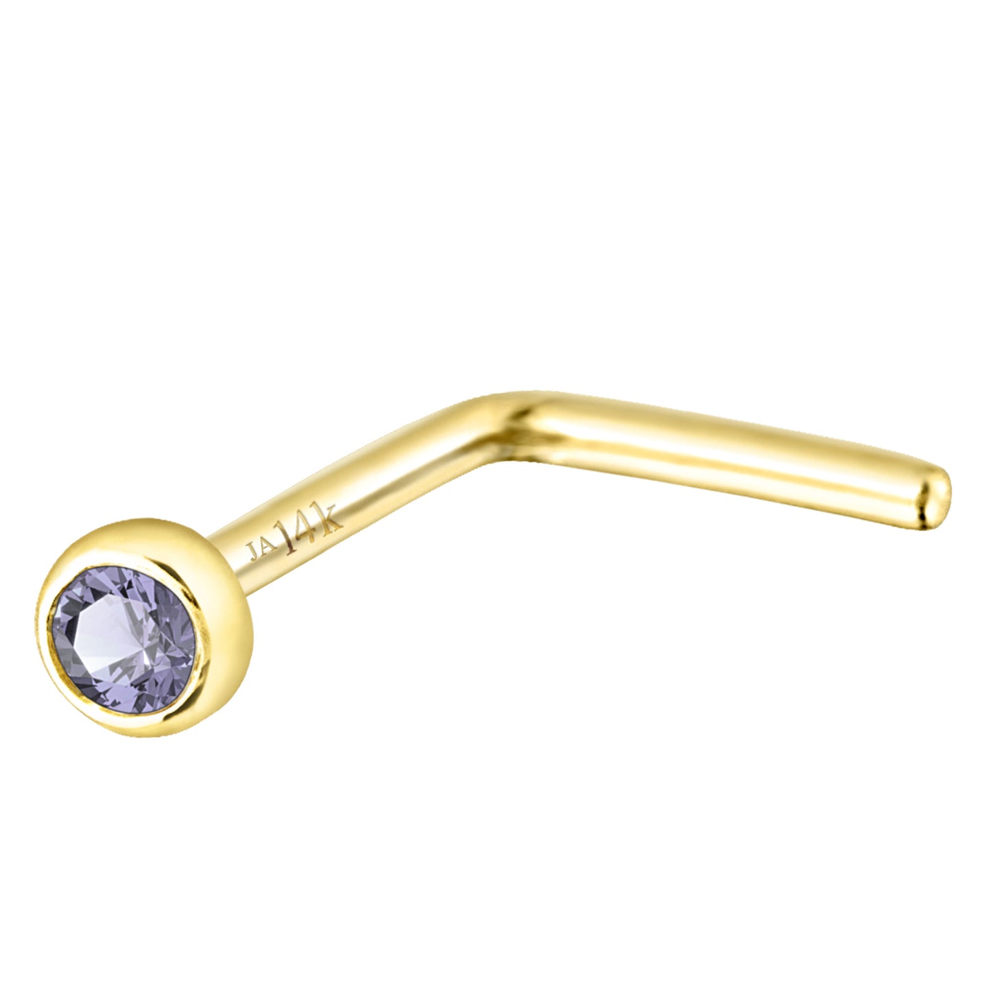Jewelry Avalanche 22G 14K Gold Bezel-set Tanzanite L-shape Nose Stud