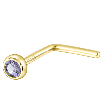 Jewelry Avalanche 22G 14K Gold Bezel-set Tanzanite L-shape Nose Stud