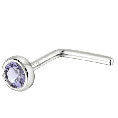 Jewelry Avalanche 22G 14K Gold Bezel-set Tanzanite L-shape Nose Stud