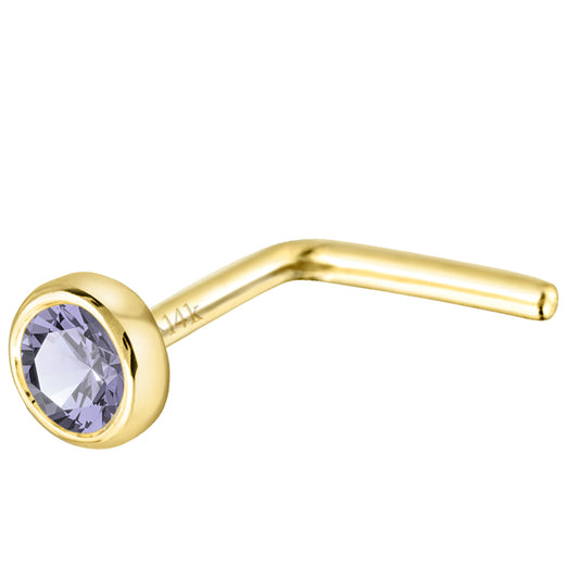 Jewelry Avalanche 22G 14K Gold Bezel-set Tanzanite L-shape Nose Stud