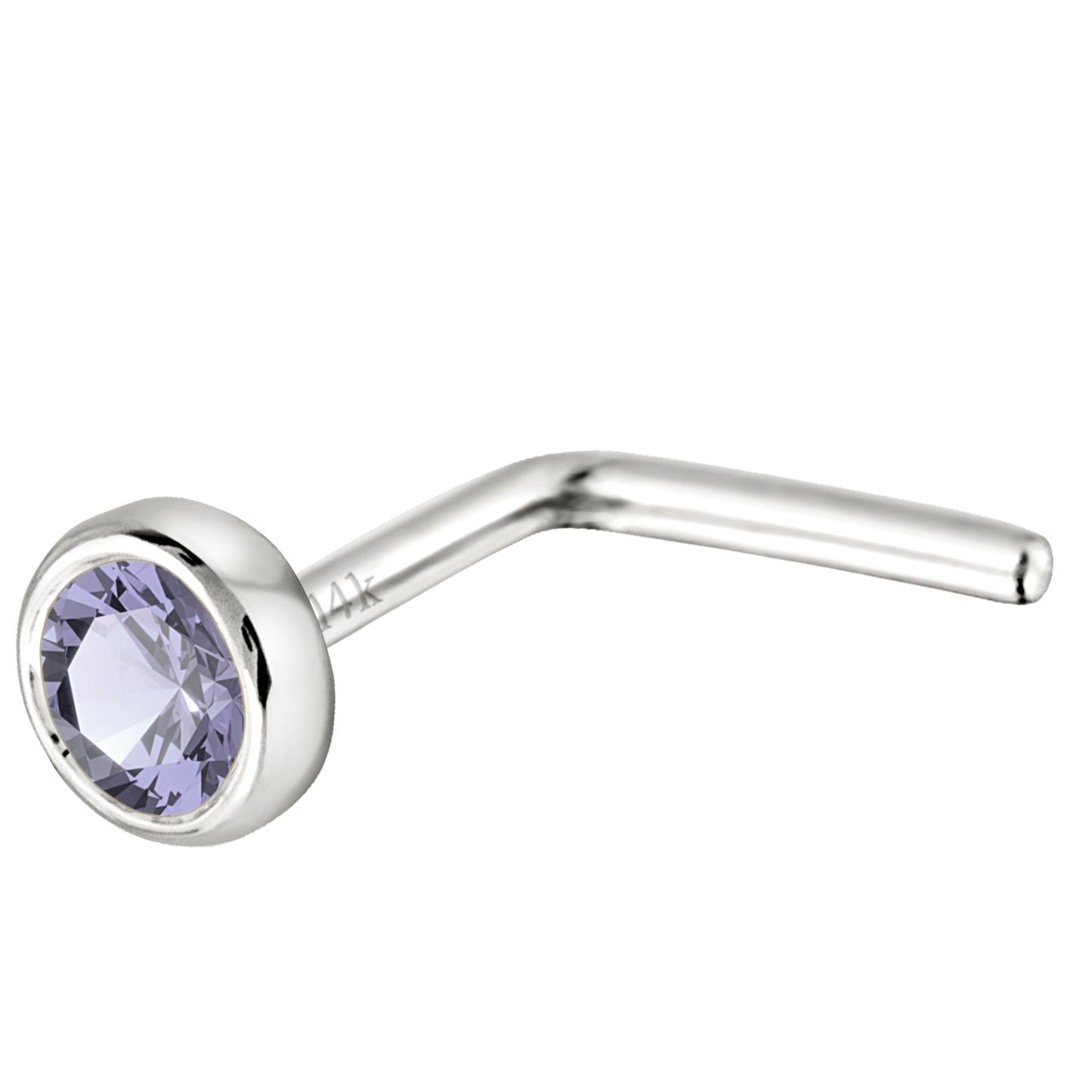 Jewelry Avalanche 22G 14K Gold Bezel-set Tanzanite L-shape Nose Stud