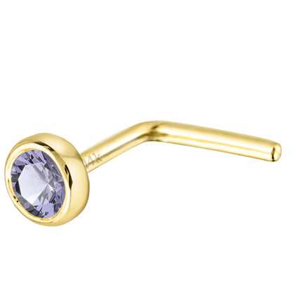 Jewelry Avalanche 22G 14K Gold Bezel-set Tanzanite L-shape Nose Stud